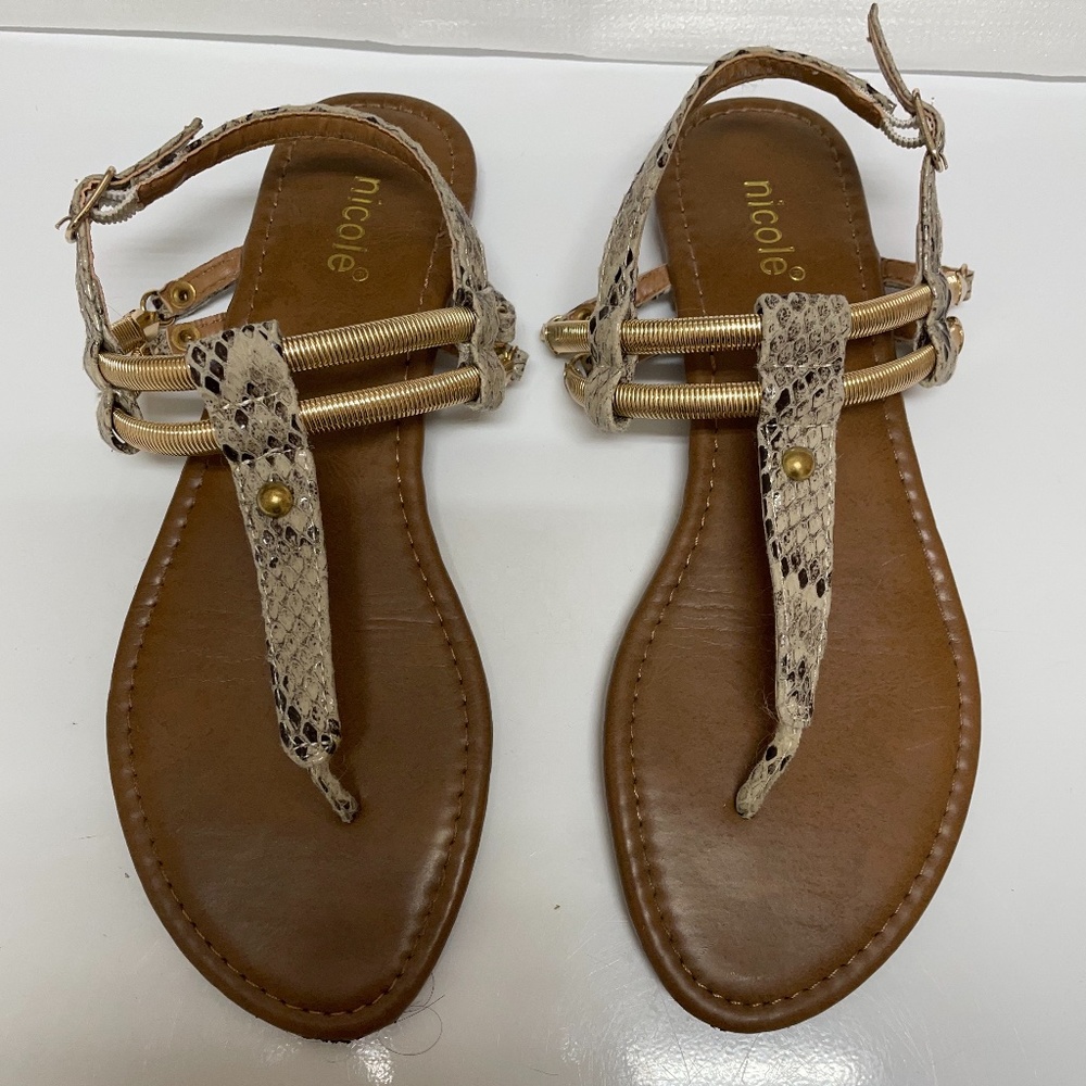 Nicole animal/ leopard and gold metallic sandals size 7